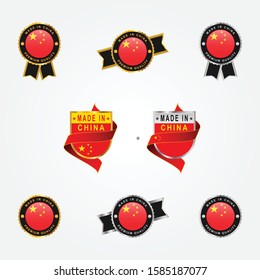 Set Made In China Labels Gold and silver, Premium Quality Product Vector Illustration