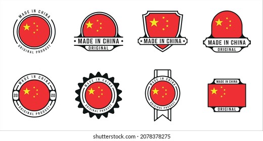 set of made in china logo outline vector illustration template icon graphic design. bundle collection of flag country with various badge and typography