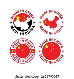 set of made in china stamp circle logo vector design with china flag and map element	