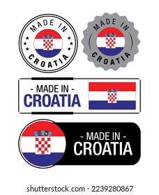 Set of Made in Croatia labels, logo, Croatia Flag, Croatia Product Emblem. Vector illustration