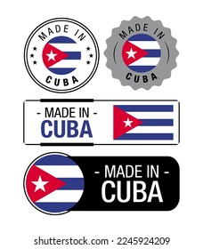 Set of Made in Cuba labels, logo, Cuba Flag, Cuba Product Emblem