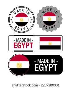 Set of Made in Egypt labels, logo, Egypt Flag, Egypt Product Emblem. Vector illustration