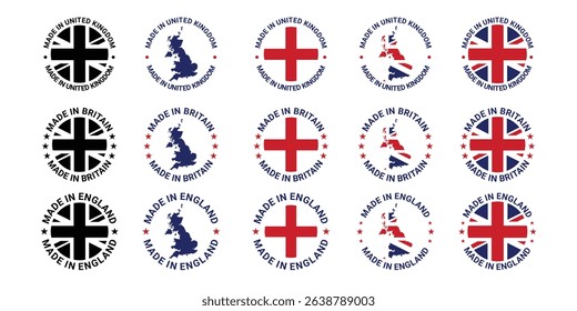 set of made in england circle sign label design vector	
