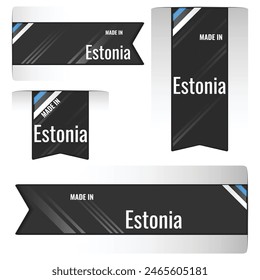 Set of Made in Estonia labels, signs. Modern Estonia made in stamp