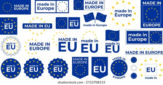 Conjunto de logotipos y etiquetas de la UE para productos diseñados para mostrar el origen europeo y la garantía de calidad