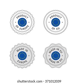 Set of "Made in Europe" labels with European Union flag