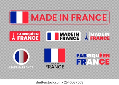 Set of made in france label icon emblem isolated on transparent background