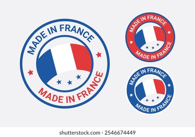 set of made in the France labels, made in the France logo, France flag , France product emblem, Vector 
