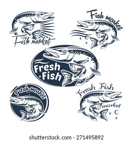 Set of made with fresh fish market logos, labels and badges for your design