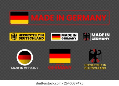 Set of made in germany label icon emblem isolated on transparent background