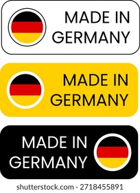 Set of Made in Germany labels featuring national colors in rectangular shapes with rounded corners