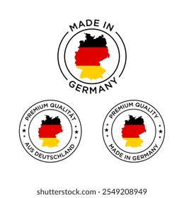 Conjunto de hecho en las etiquetas de Alemania, hecho en el logotipo de Alemania, bandera de Alemania, emblema del producto de Alemania