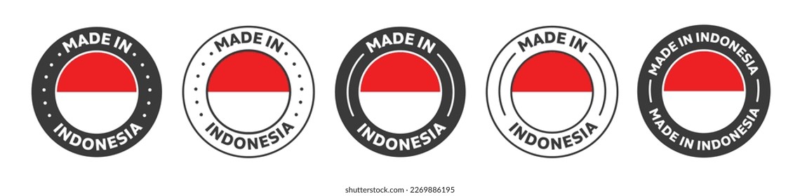 Set of Made in Indonesia label icons. Made in Indonesia logo symbol. Indonesian-made badge. Indonesia flag. suitable for products of Indonesia. vector illustration