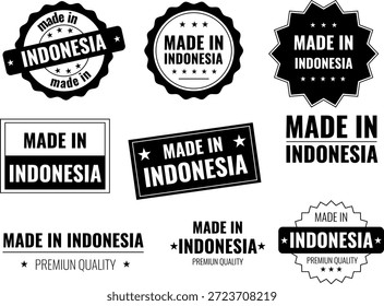 Conjunto de etiquetas y emblemas hechos en Indonesia para la Identificación del producto y la garantía de calidad