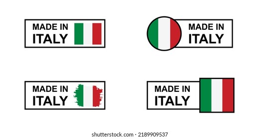 Conjunto de etiquetas fabricadas en Italia, fabricadas en el logotipo italiano, bandera italiana, emblema del producto italiano Para página, folletos de maqueta, banner, idea, portada, folleto, impreso, volante, libro, etc