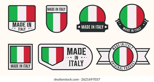 set of made in italy logo line art vector illustration concept template icon design, collection of italy flag country with badge and symbol concept vector illustration logo design