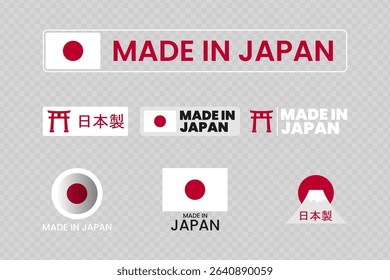 Set of made in japan label icon emblem isolated on transparent background