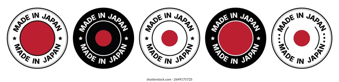 Set of Made in Japan Label Icons with Flag Colors, Round Badge Vector Design on White Background, EPS10 for Product Use.