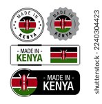 Set of Made in Kenya labels, logo, Kenya Flag, Kenya Product Emblem. Vector illustration