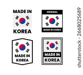 Set of Made in Korea Flag Badges and Export Labels
