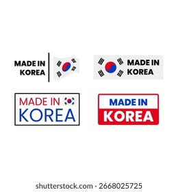 Conjunto de insignias de la bandera de Made in Korea y etiquetas de exportación