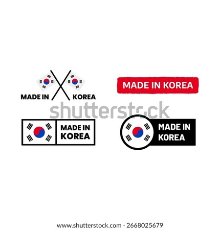 Set of Made in Korea Flag Badges and Export Labels