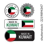 Set of Made in Kuwait labels, logo, Kuwait flag, Kuwait Product Emblem. Vector illustration