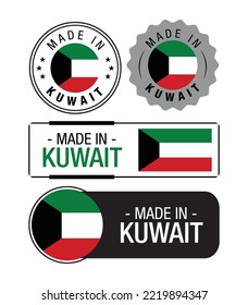 Set of Made in Kuwait labels, logo, Kuwait flag, Kuwait Product Emblem. Vector illustration