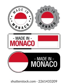 Set of Made in Monaco labels, logo, Monaco Flag, Monaco Product Emblem