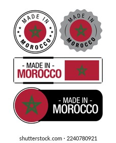 Set of Made in Morocco labels, logo, Morocco Flag, Morocco Product Emblem. Vector illustration