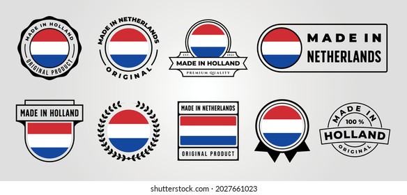 set of made in netherlands flag label vector logo symbol illustration design