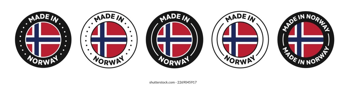 Conjunto de iconos de etiquetas Made in Norway. Símbolo del logo hecho en Noruega. Insignia hecha en Noruega. Bandera de Noruega. adecuado para productos de Noruega. ilustración vectorial