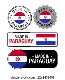 Set of Made in Paraguay labels, logo, Paraguay Flag, Paraguay Product Emblem