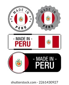 Set of Made in Peru labels, logo, Peru Flag, Peru Product Emblem