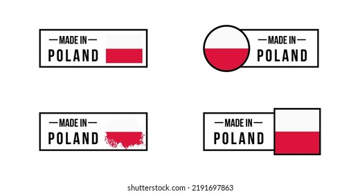 Set of made in Poland labels, made in Poland vector sticker pack, Polish flag, Polish product emblem, Vector illustration