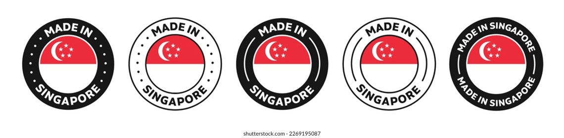 Set of Made in singapore label icons. Made in singapore logo symbol. singapore-made badge. singapore flag. suitable for products of singapore. vector illustration