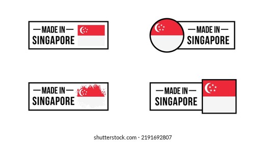 Set of made in Singapore labels, made in Singapore vector sticker pack, Singaporean flag, Singaporean product emblem, Vector illustration