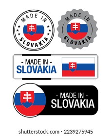 Set of Made in Slovakia labels, logo, Slovakia flag, Slovakia Product Emblem. Vector illustration