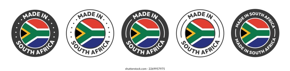 Set of Made in South Africa label icons. Made in South Africa logo symbol. African-made badge. South Africa flag. suitable for products of South Africa. vector illustration