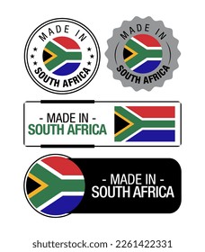 Set of Made in South Africa labels, logo, South Africa Flag, South Africa Product Emblem