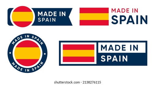 Set Of Made In Spain, Flag Of Spain Banner Vector Design