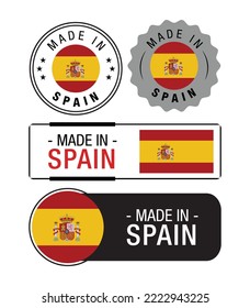 Set of Made in Spain labels, logo, Spain flag, Spain Product Emblem. Vector illustration