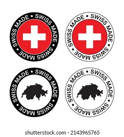 Set aus den SWISS-Etiketten, hergestellt in SWISS, SWISS-Flagge, Produkt-Emblem.