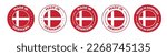 Set of Made in t label icons. Made in Denmark logo symbol. Denmark-made badge. Denmark flag. suitable for products of Denmark. vector illustration