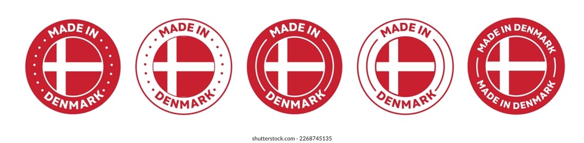 Set of Made in t label icons. Made in Denmark logo symbol. Denmark-made badge. Denmark flag. suitable for products of Denmark. vector illustration