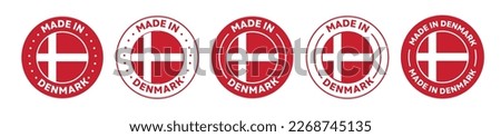 Set of Made in t label icons. Made in Denmark logo symbol. Denmark-made badge. Denmark flag. suitable for products of Denmark. vector illustration