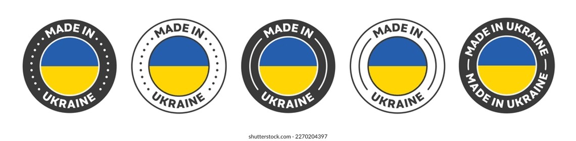 Juego de íconos de etiquetas de Made in Ukraine. Símbolo del logo hecho en Ucrania. Insignia hecha en Ucrania. Bandera de Ucrania. adecuado para productos de Ucrania. ilustración vectorial