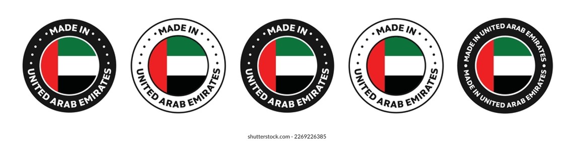 Set of Made in United Arab Emirates label icons. Made in United Arab Emirates logo symbol. United Arab Emirates flag. suitable for products of United Arab Emirates. vector illustration