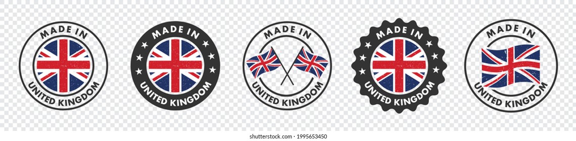 set of made in the united kingdom labels, made in the britain logo, united kingdom flag , england product emblem, Vector illustration.