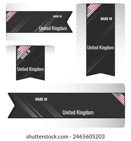 Set of Made in United Kingdom labels, UK signs. Modern Great Britain made in stamp